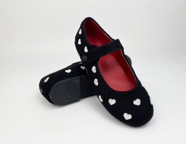 Black Wool Embroidered Mary Jane