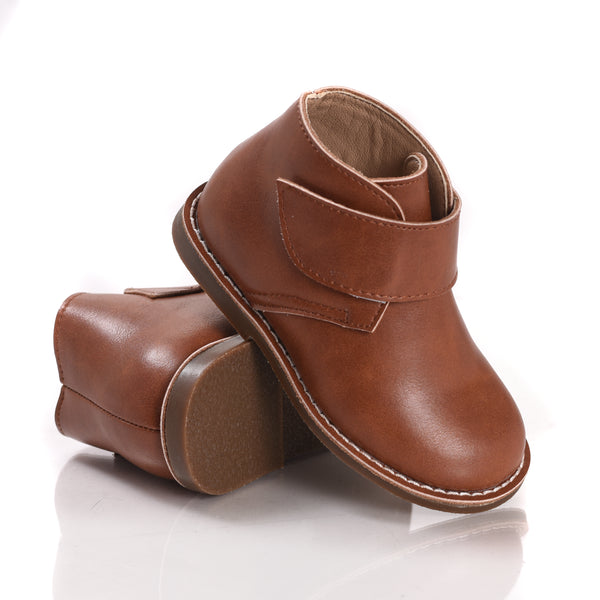 Brown Leather Velcro Bootie